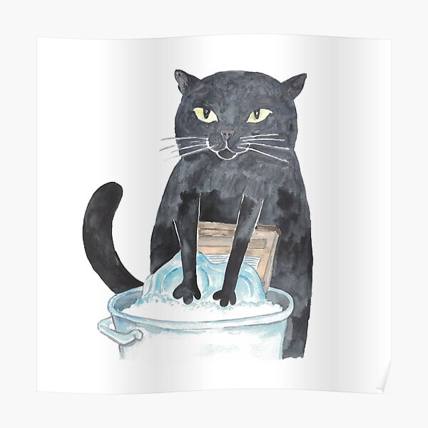 Póster «Gato lavando ropa Pintura de Acuarela» de MarynaSalagub |