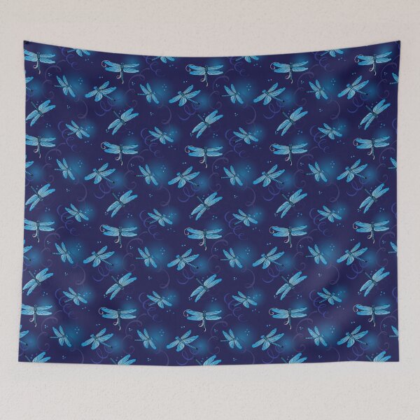Item preview, Blue Dragonflies on Navy Blue Pattern designed and sold by HotHibiscus.