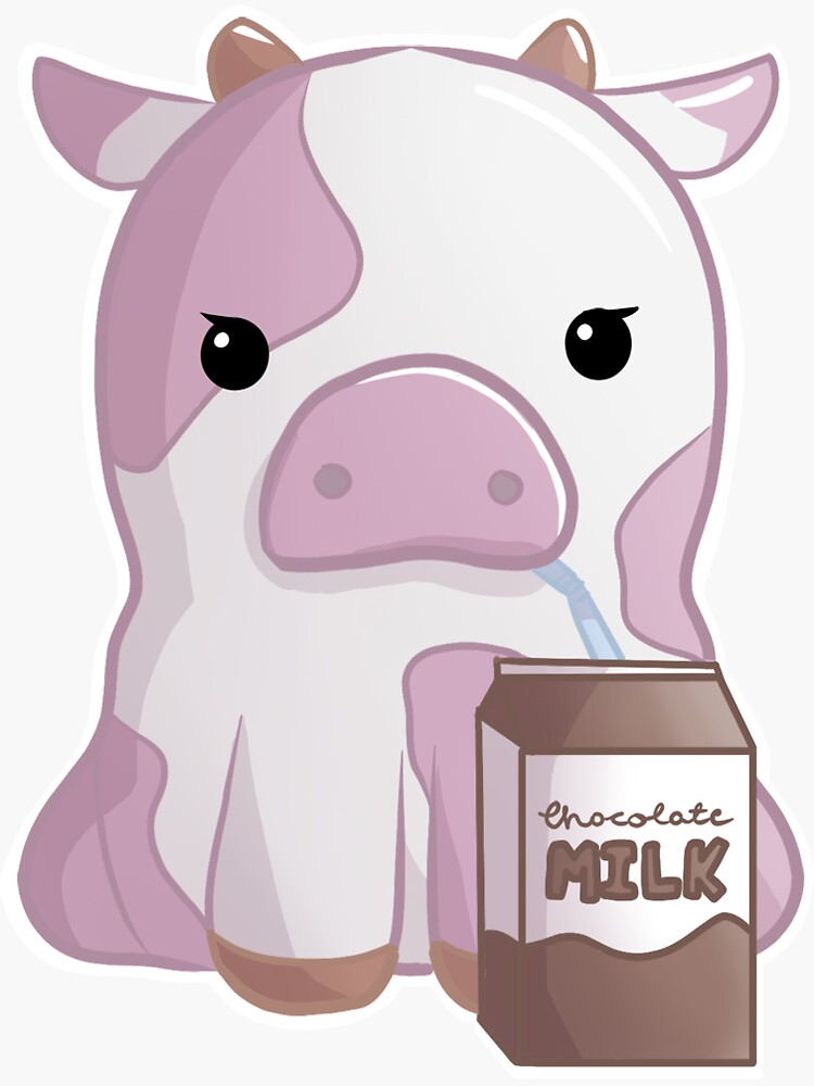 "Pink Cow drinking Chocolate Milk " Sticker by toastiiez Redbubble
