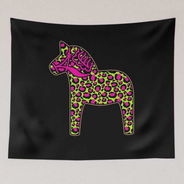 Item preview, Leopard Print Dala  Dalarna Sweden Horse Dalecarlian Swedish Pink and green designed and sold by funnytshirtemp.