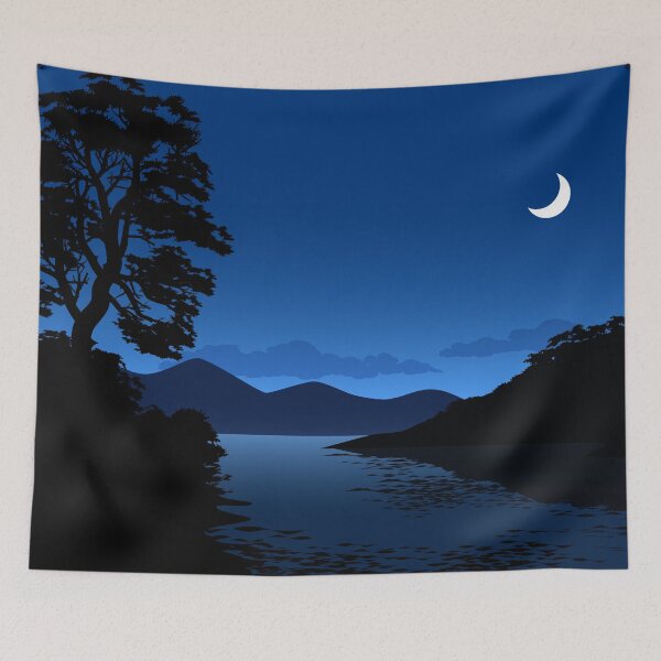 Item preview, Night Illustration With The River And Moon designed and sold by JTS STORE.