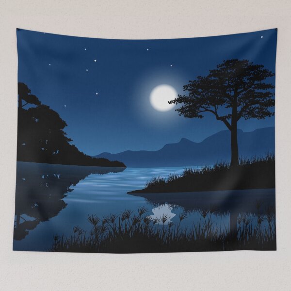 Item preview, River With Forest With Full Moon Background Landscape designed and sold by JTS STORE.