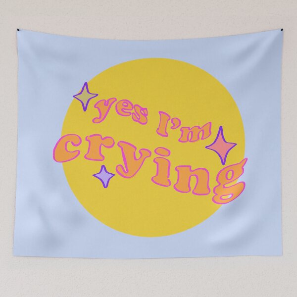 Item preview, sparkly yes I'm crying pastel pink text / with round bg designed and sold by RansRoom.
