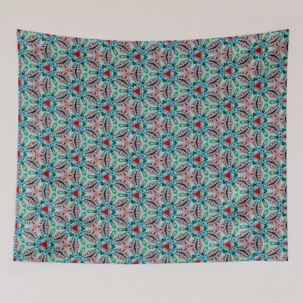 Item preview, 'Ruelle'- Psychedelic ornate geometric repeat pattern in turquoise, red, apricot by The Raumier designed and sold by N-W-T-S-I-O.