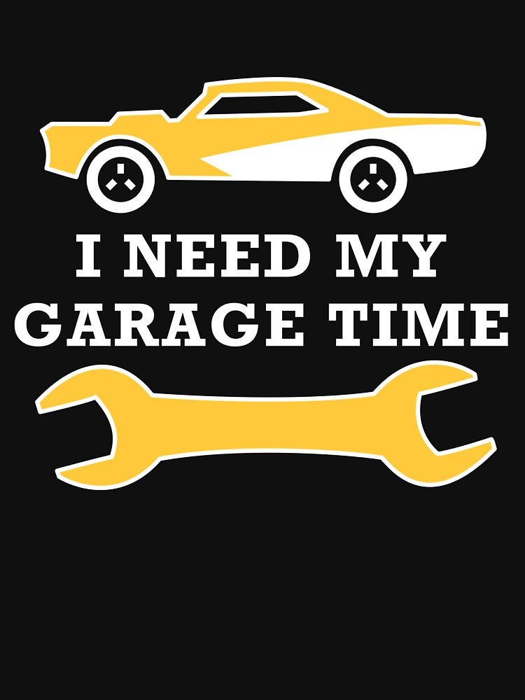 Thumbnail 7 of 7, Classic T-Shirt, I need my garage time - Yellow with white outline designed and sold by twincastlegames.