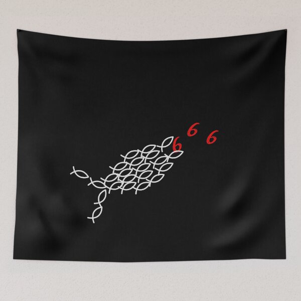 Item preview, christian symbol fish eats devil symbol 666 designed and sold by Shirt-Designs.