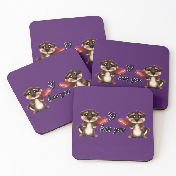 Item preview, Twin adorable furry otters with sparking purple eyes: I love you designed and sold by iduzarts.