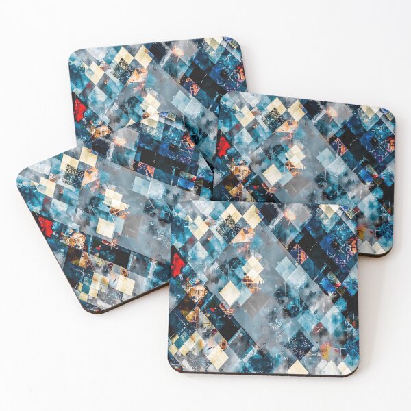 Item preview, blue geometric pixel square pattern abstract art background designed and sold by Mrvell.
