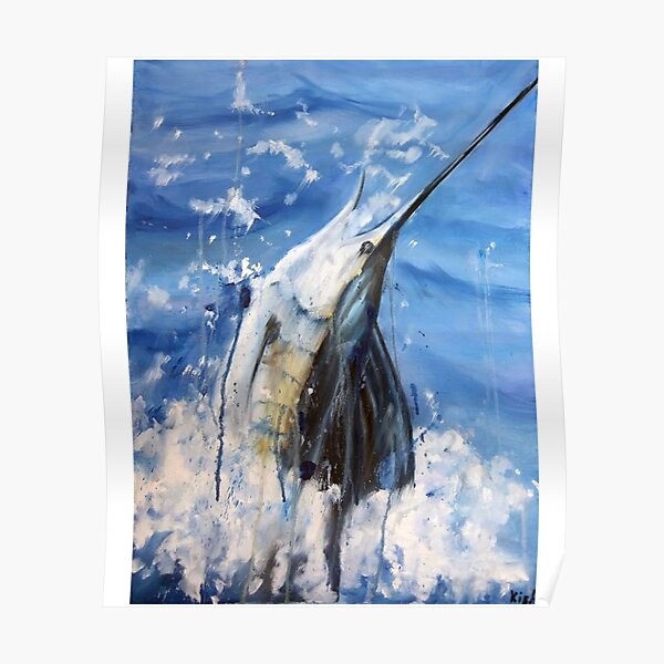 Blue Marlin real art drawing Poster