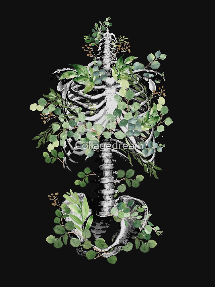 Thumbnail 7 of 7, Classic T-Shirt, Botanical anatomy, rib cage, pelvis, eucalyptus leaves floral skeleton designed and sold by Collagedream.