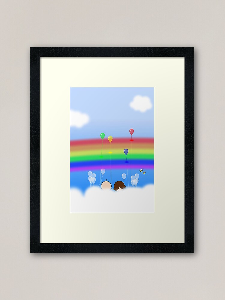 Alternate view of Rainbow Balloons - two lof bees Framed Art Print