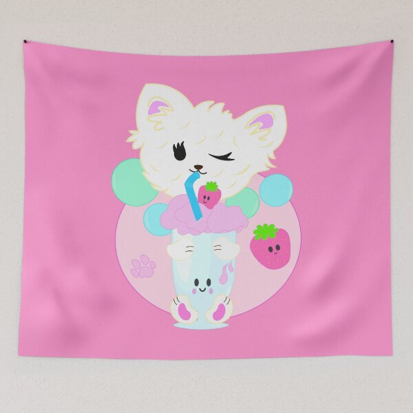Item preview, Cat Strawberry Milk Shake Cute Kawaii Cat  designed and sold by alyedel.