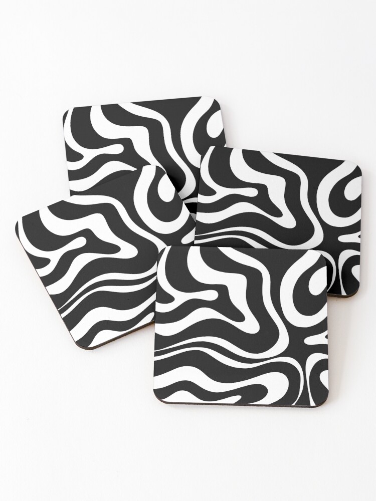 Liquid Swirl Abstract Pattern in Black and White Coaster by Kierkegaard  Design Studio