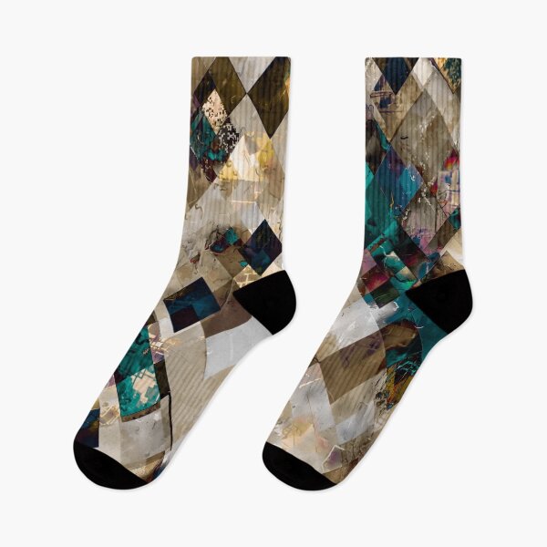 Item preview, geometric pixel square pattern abstract art in brown blue red designed and sold by Mrvell.