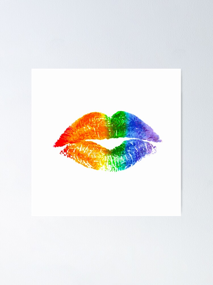 Beautiful Lips Kiss Trace With Lgbt Symbol Pride Rainbow Lips Poster