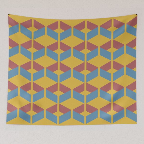 Item preview, Minimal modern style geometric pattern with red and blue shapes and yellow background designed and sold by CiniArt.