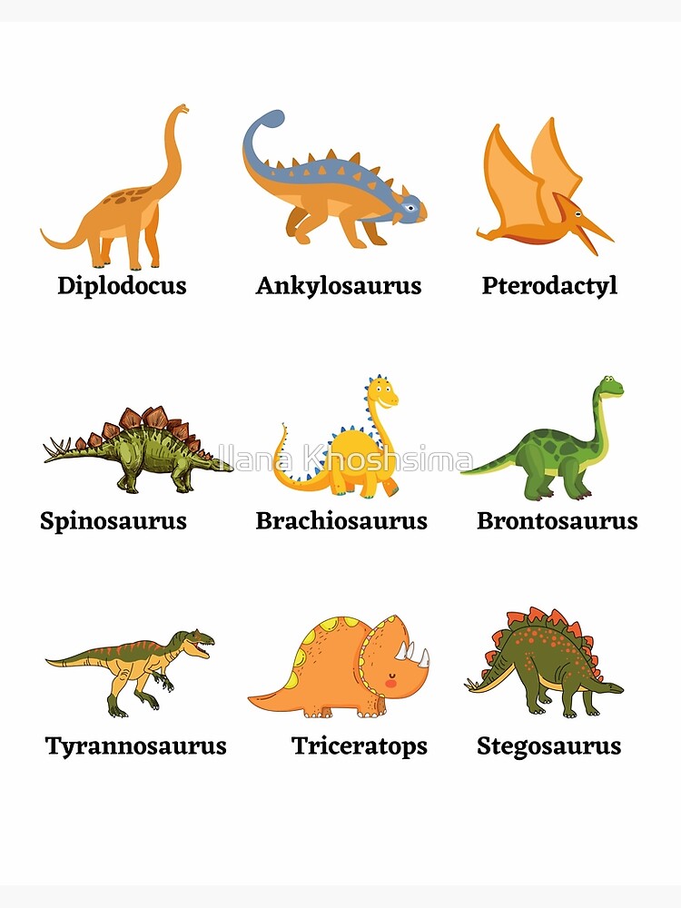 Lámina rígida «Personajes de dinosaurios y nombres de paquetes de  dinosaurios» de ilanakhosh | Redbubble