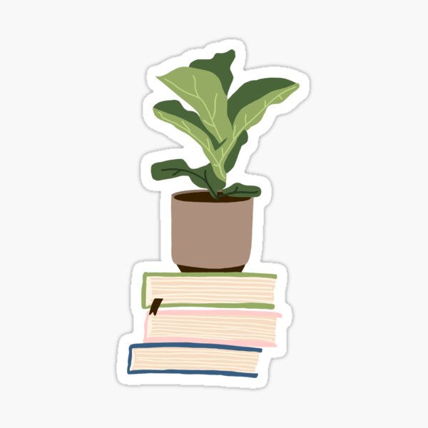 houseplant on stacked books Sticker