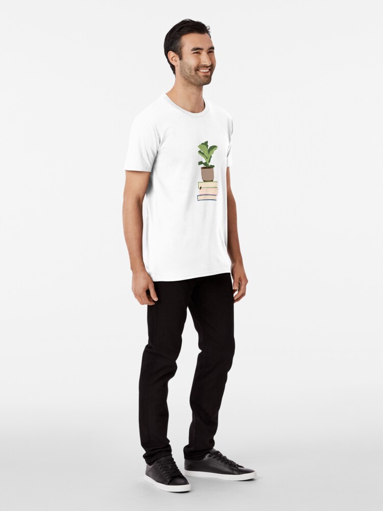 Imagen 3 de 6, Camiseta premium con la obra Planta de interior sobre libros apilados, diseñada y vendida por alanapwoods.