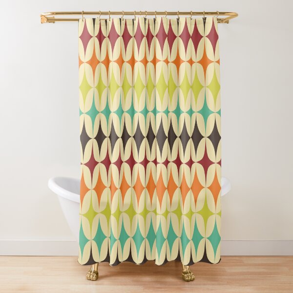 Yusdecor Teal Mid Circles Midcentury Modern X Orange Century Retro Bathroom Decor Bath Shower Curtain 66x72 Inch