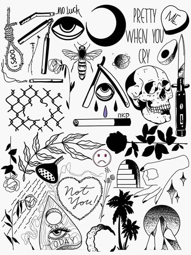 Grunge stickers  Tattoo flash sheet, Black and white stickers, Tattoo  flash art