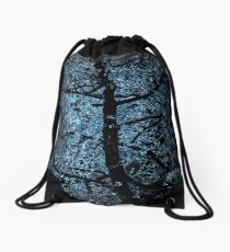 black tree on blue light Drawstring Bag