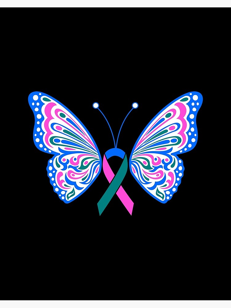 Thyroid Cancer Blue Pink Teal Ribbon Butterfly Wings Tattoo Thyroid Cancer Blue Pink Teal Ribbon Butterfly Wings Tattoo