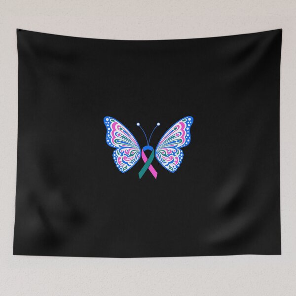 Item preview, Thyroid Cancer Blue Pink Teal Ribbon Butterfly Wings Tattoo designed and sold by oltonomer8.