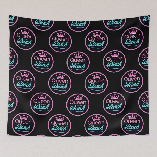 Item preview, Punny Summer Vibes Queen Beach Pink on Black designed and sold by NavyOx.