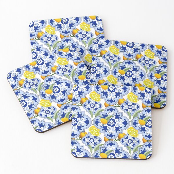 3D Rose Image of William Morris Navy and Orange Floral Pattern Soft Coasters Multicolor 