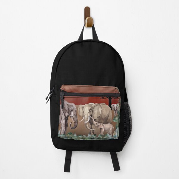 Item preview, Warm Sunset, Peace and Serenity, Elephant Family. Rose gold skies and desert plains, mixed media art, watercolor elephants and foliage designed and sold by Orianah.