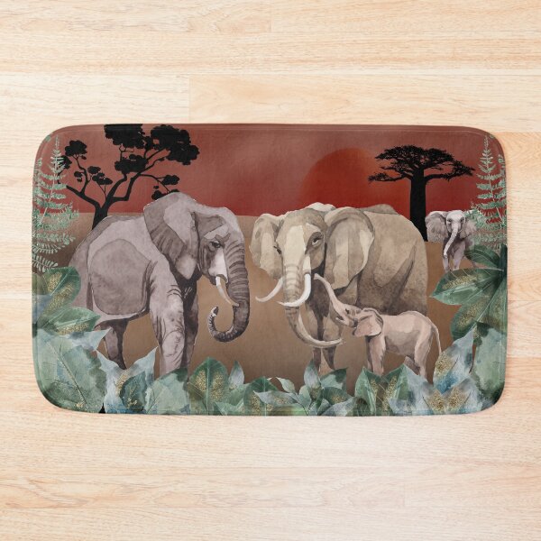 Item preview, Warm Sunset, Peace and Serenity, Elephant Family. Rose gold skies and desert plains, mixed media art, watercolor elephants and foliage designed and sold by Orianah.