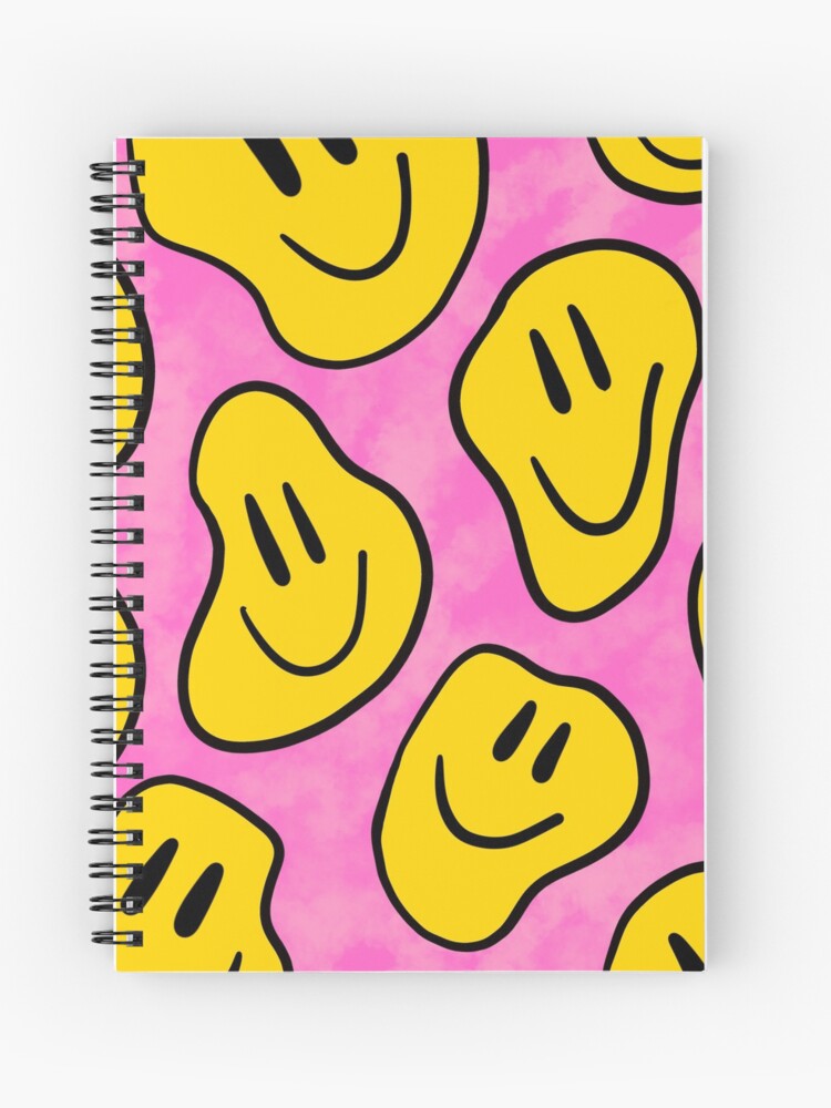 Large Pink and White Smiley Face - Preppy Aesthetic Decor Notebook