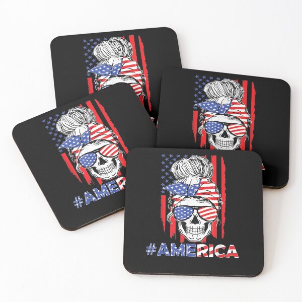 Item preview, Merica Messy Bun Skull 4th Of July American Flag Women Girls designed and sold by jackbellart.