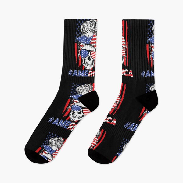 Item preview, Merica Messy Bun Skull 4th Of July American Flag Women Girls designed and sold by jackbellart.