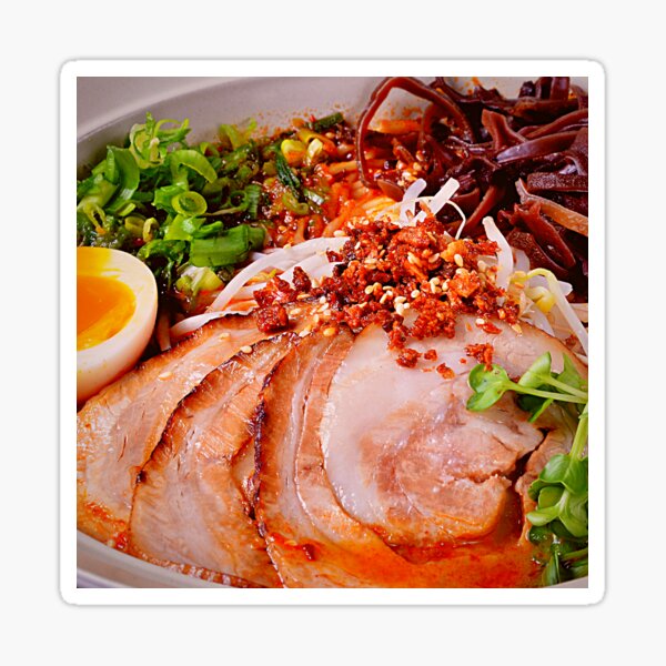 "Chashu Pork Ramen with Egg, Wood Ear, Green Onion" Sticker for Sale by