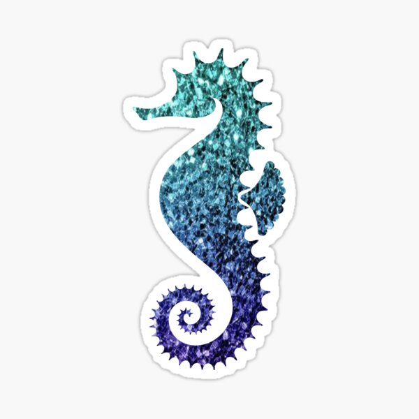 Teal and Blue Ombre Glitter Seahorse Sticker