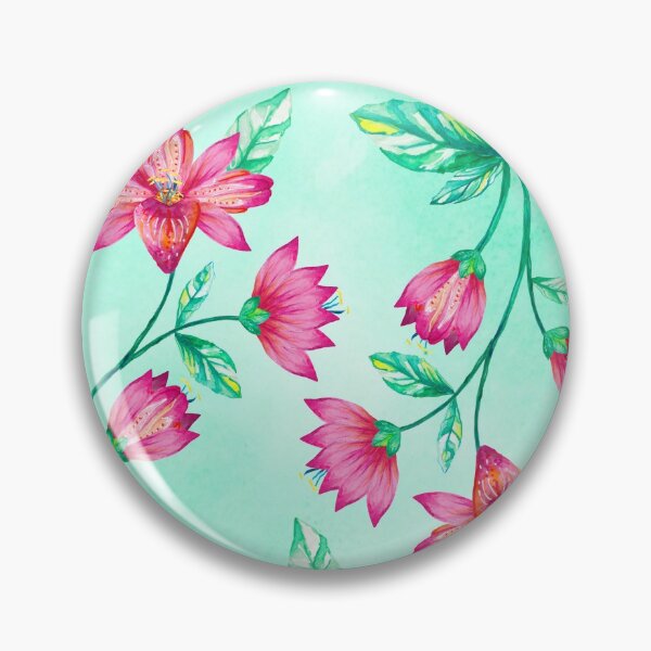Artikelvorschau, Folkloristische Aquarell- und Tuschemalerei von Blumen in Rosa und Grün entworfen und verkauft von JenWren3135.