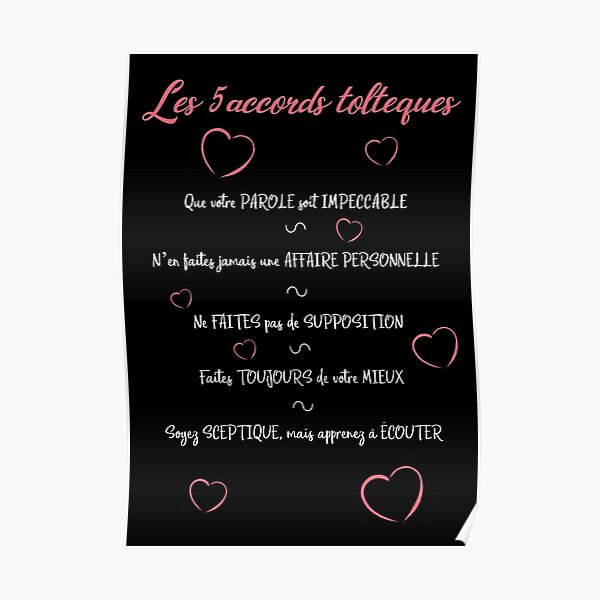 Affiche des accords toltèques N°4 sur fond noir Poster