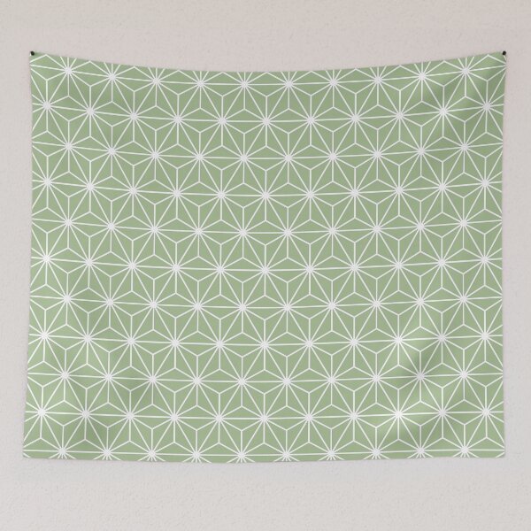 Item preview, Wasabi Japanese Horseradish Green White Asanoha - Japanese Traditional Pattern designed and sold by KinitaDesign.