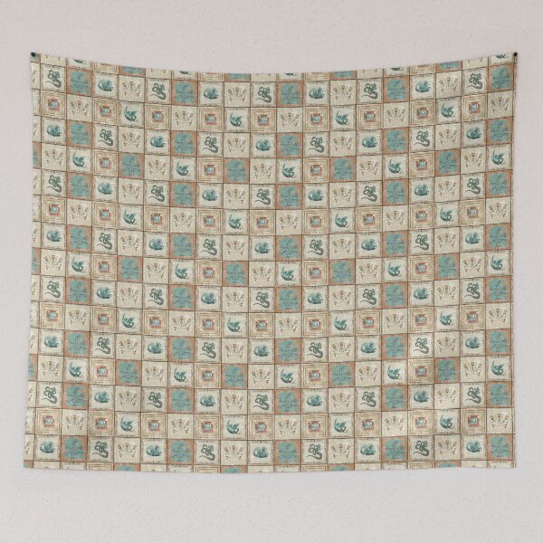 Item preview, Collage tile pattern with mythical animals and plants designed and sold by Tayastore.