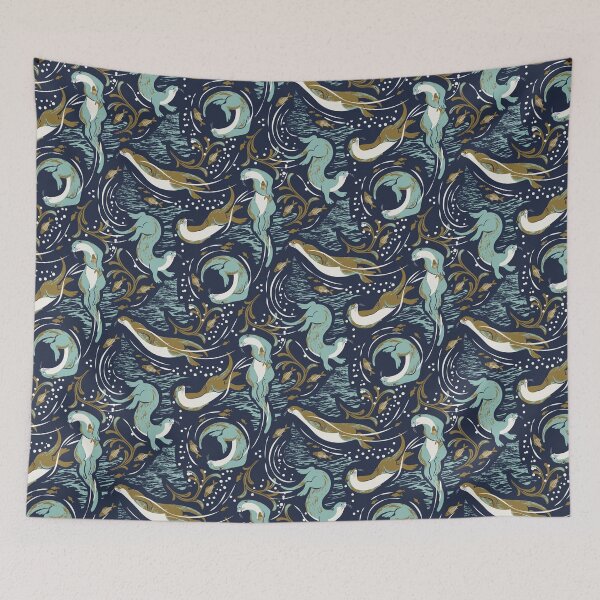 Item preview, Playful Otters - Navy designed and sold by appleyards.