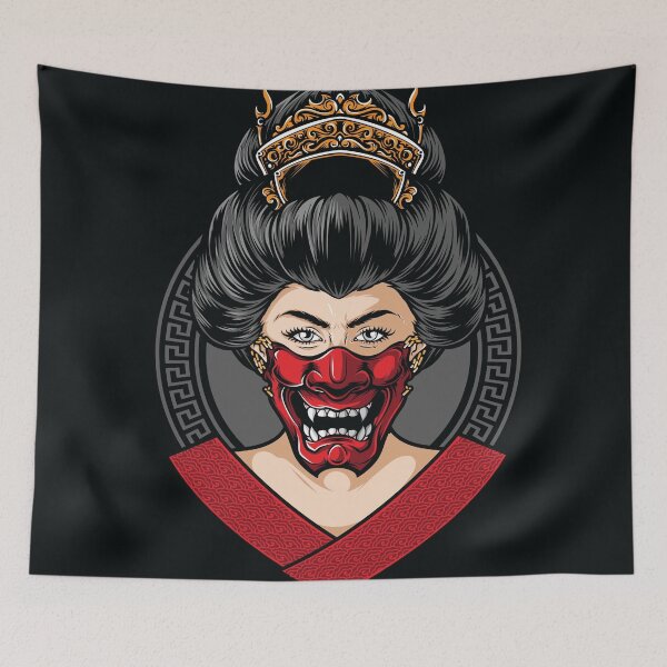 Item preview, Geisha wearing Hannya mask vector designed and sold by Peekonet.
