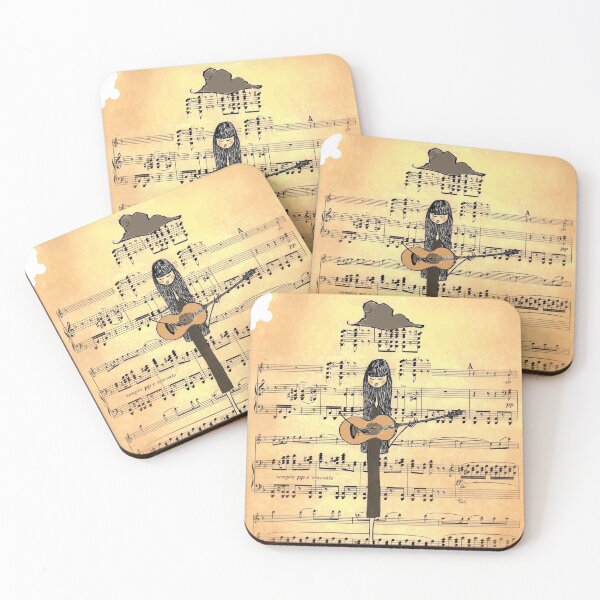 Item preview, Woman playing guitar under a rain of notes designed and sold by VanDesBois.