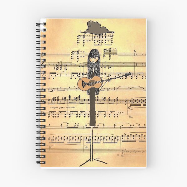 Item preview, Woman playing guitar under a rain of notes designed and sold by VanDesBois.