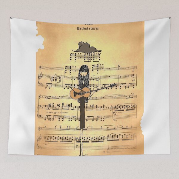 Item preview, Woman playing guitar under a rain of notes designed and sold by VanDesBois.