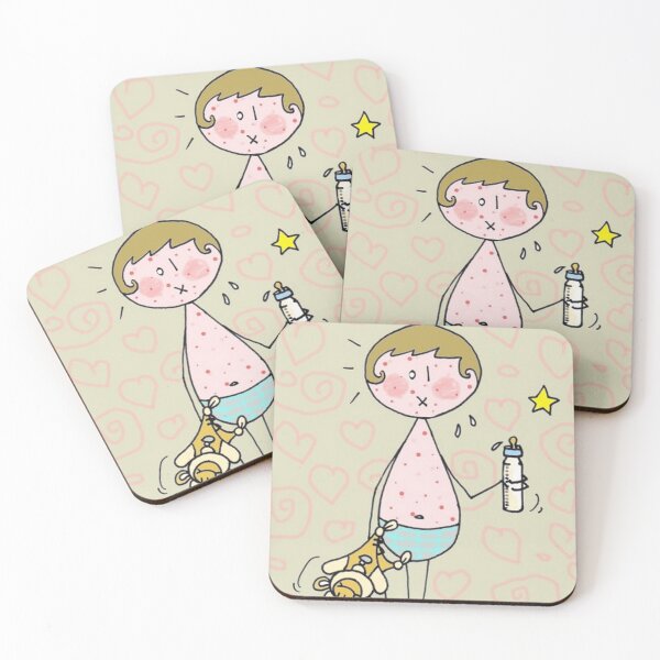 Item preview, Child with chickenpox with his bottle and cow soft toy designed and sold by VanDesBois.