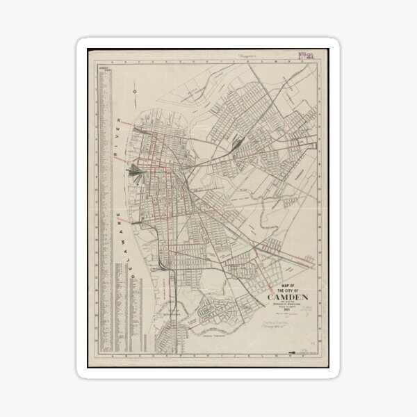 Vintage Map Of Camden NJ 1921 Sticker For Sale By BravuraMedia   St,small,507x507 Pad,600x600,f8f8f8.u2 