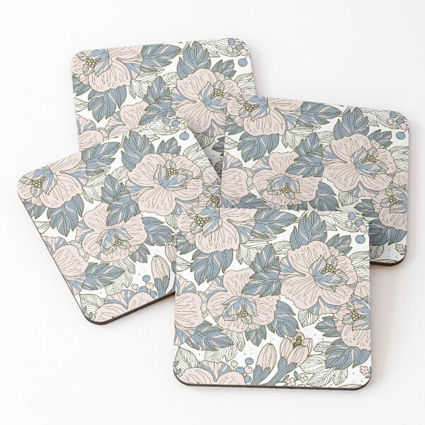Item preview, Delicate Flowy Floral Sage Green Pink and Blue designed and sold by kindtoearth.