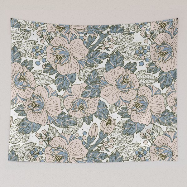 Item preview, Delicate Flowy Floral Sage Green Pink and Blue designed and sold by kindtoearth.